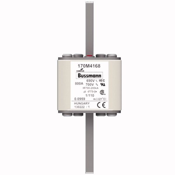 Fuse-link, high speed, 800 A, AC 690 V, DIN 1, 53 x 66 x 138 mm, aR, DIN, IEC, single indicator image 1