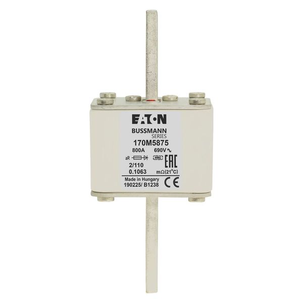 Fuse-link, high speed, 800 A, AC 690 V, size 2, 61 x 75 x 140 mm, aR, DIN, IEC, single indicator image 4