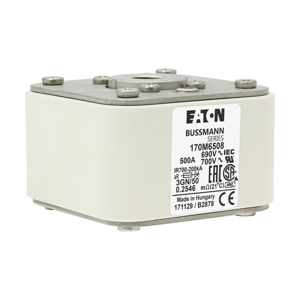 Fuse-link, high speed, 500 A, AC 690 V, size 3, 76 x 92 x 53 mm, aR, IEC, UL, single indicator image 15