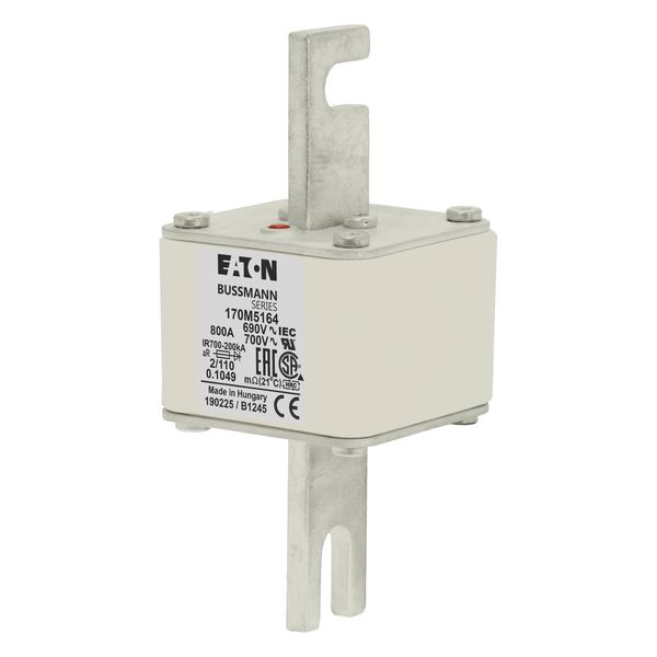 Fuse-link, high speed, 800 A, AC 690 V, DIN 2, 61 x 61 x 108 mm, aR, DIN, IEC, single indicator, 110 mm centres image 11