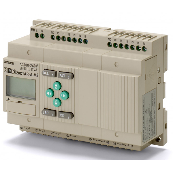 Programmable relay, 100-240 VAC supply, 12x 100-240 VAC inputs, 8x relay outputs 5A,unexpandable ZEN 3017F image 1