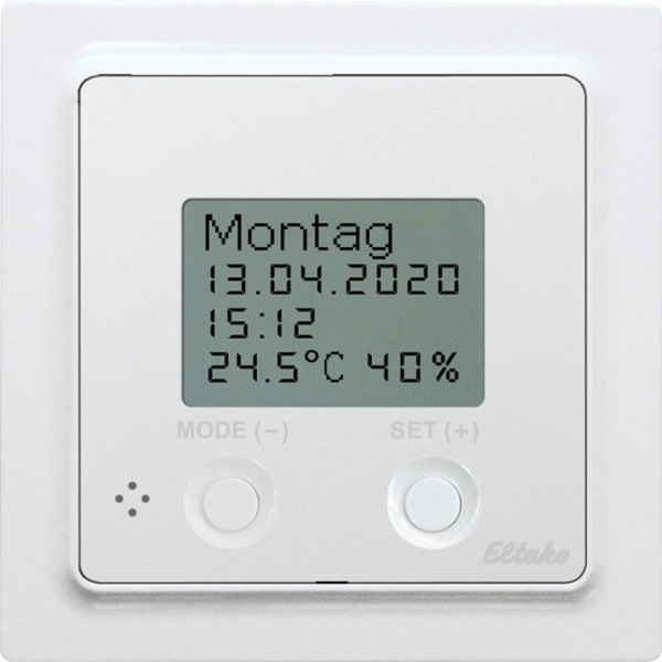 Wireless clock thermo hygrostat with display in E-Design55, pure white glossy 30055801 image 1