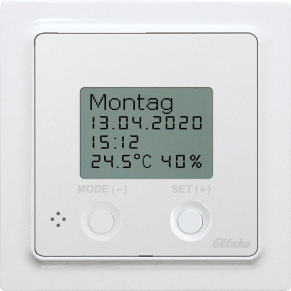 Wireless clock thermo hygrostat with display in E-Design55, pure white glossy image 1