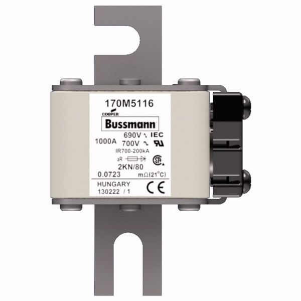 Fuse-link, high speed, 1000 A, AC 690 V, DIN 2, 61 x 77 x 108 mm, aR, DIN, IEC, single indicator image 1