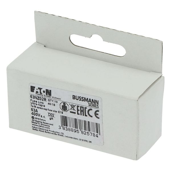 Fuse-link, LV, 63 A, AC 400 V, D02, aR, IEC, ultra rapid image 12