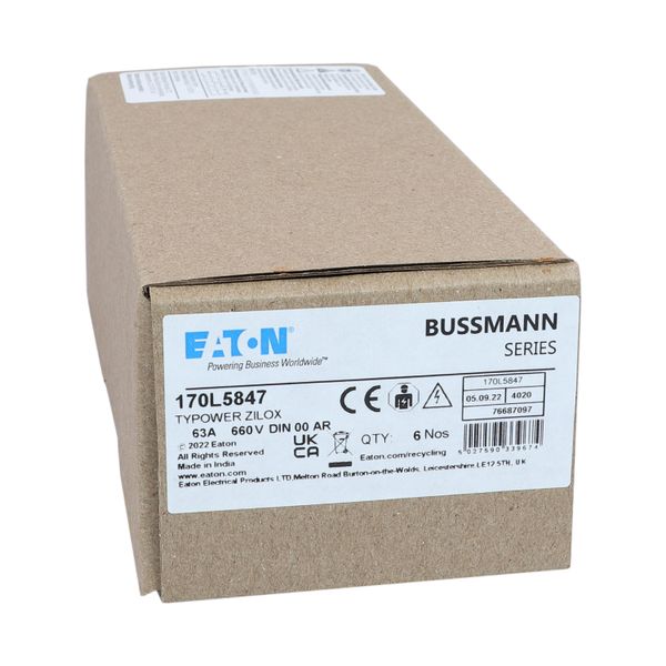 Fuse-link, high speed, 63 A, AC 660 V, DIN 00, 30 x 60 x 78 mm, aR, DIN, IEC, single indicator image 16