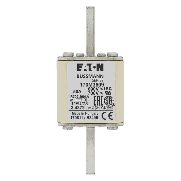 Fuse-link, high speed, 50 A, AC 690 V, compact size 1, 45 x 45 x 110 mm, aR, IEC, UL image 9