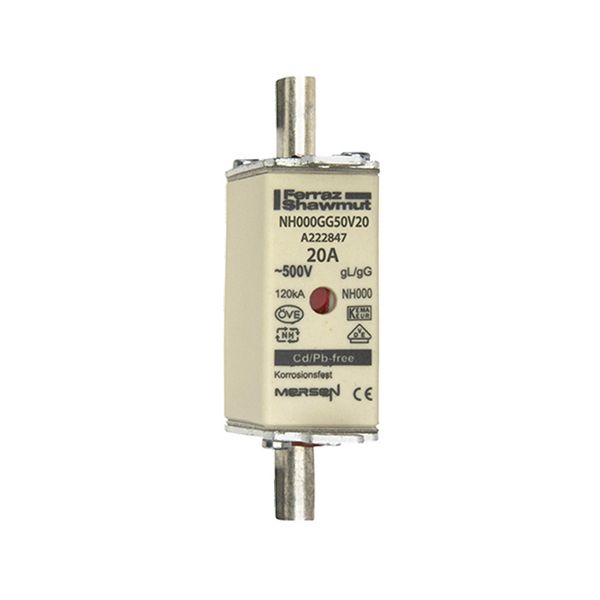 Fuse-link NH000 gG 500VAC 20A live tags Double indicator image 1