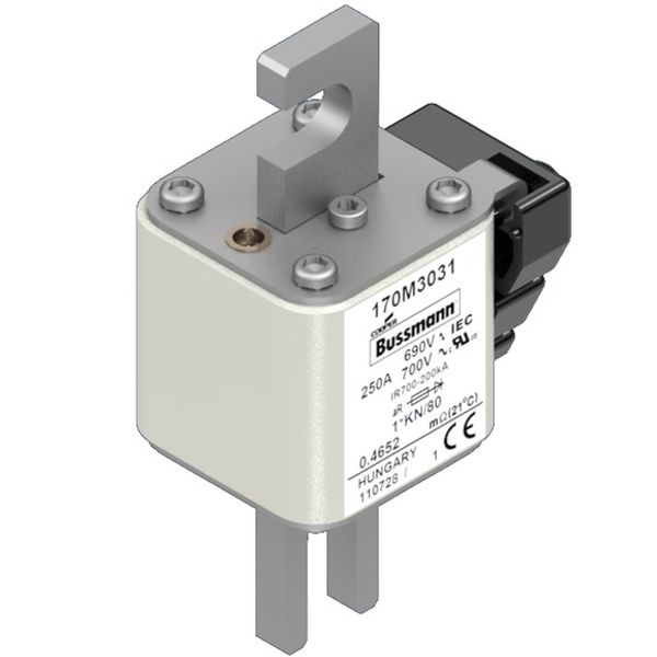 Fuse-link, high speed, 250 A, AC 690 V, compact size 1, 43 x 60 x 110 mm, aR, DIN, IEC, single indicator image 2