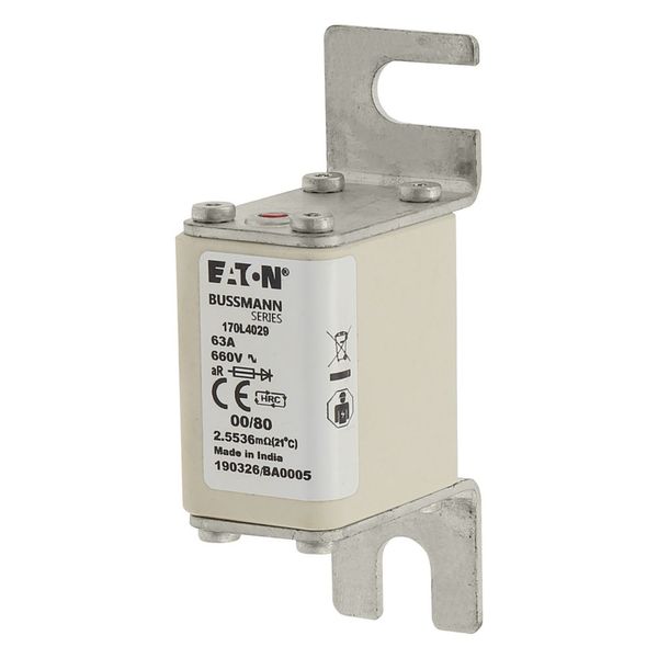 Fuse-link, high speed, 63 A, AC 660 V, size 00, 30 x 51 x 98 mm, aR, DIN, IEC, single indicator image 7