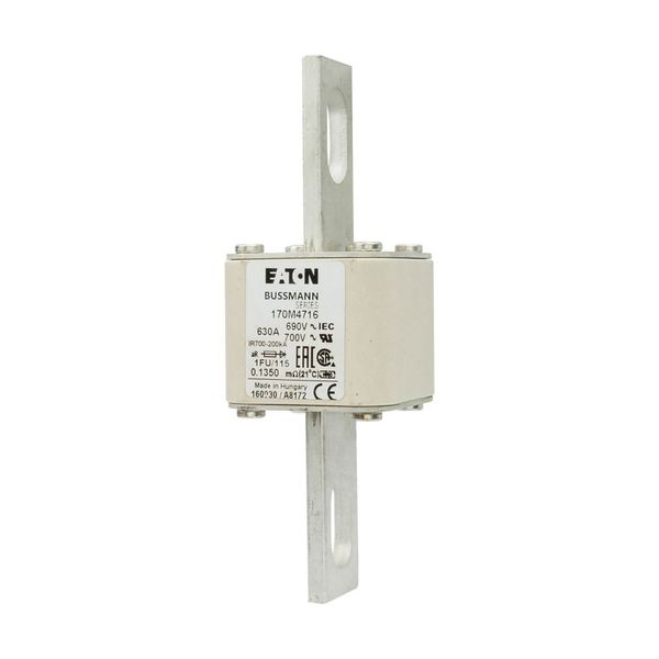 Fuse-link, high speed, 630 A, AC 690 V, size 1, 53 x 69 x 136 mm, aR, IEC, UL, no indicator, 115 mm centers image 4