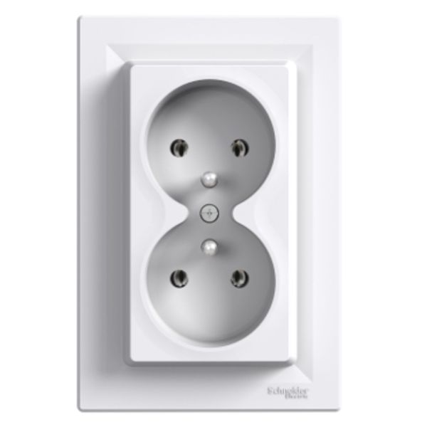 Asfora - double socket outlet with pin earth - 16A white, PL std image 2