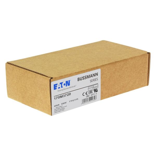 Fuse-link, high speed, 450 A, AC 690 V, compact size 1, 45 x 45 x 148 mm, aR, IEC, UL image 2