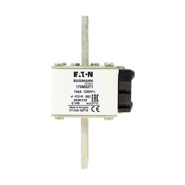 Fuse-link, high speed, 700 A, AC 1250 V, size 2, 61 x 77 x 138 mm, aR, IEC, single indicator image 15