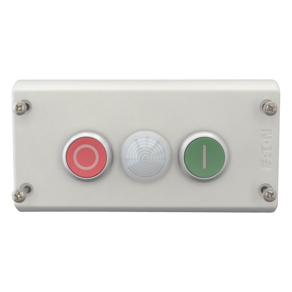 Housing, Pushbutton actuators, Indicator lights, Enclosure, momentary, 2 NC, 2 N/O, Screw connection, Number of locations 2, Grey, inscribed, Bezel: t image 10
