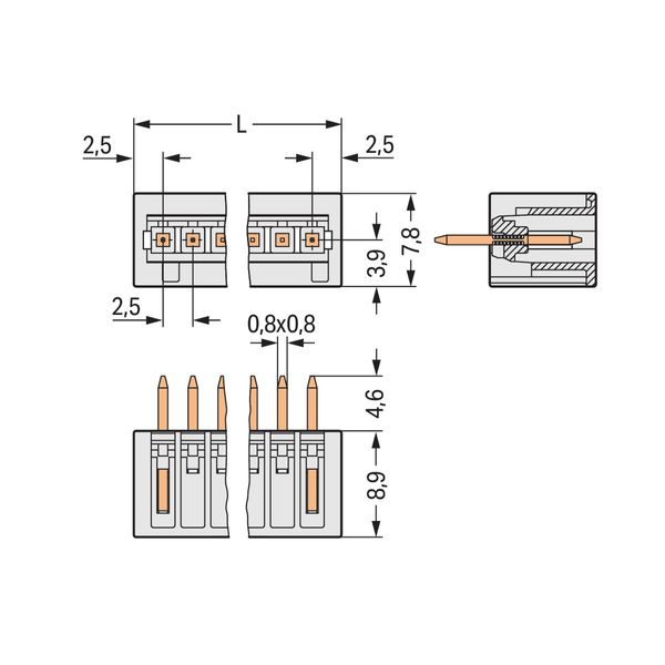 THT male header 0.8 x 0.8 mm solder pin straight light gray image 1