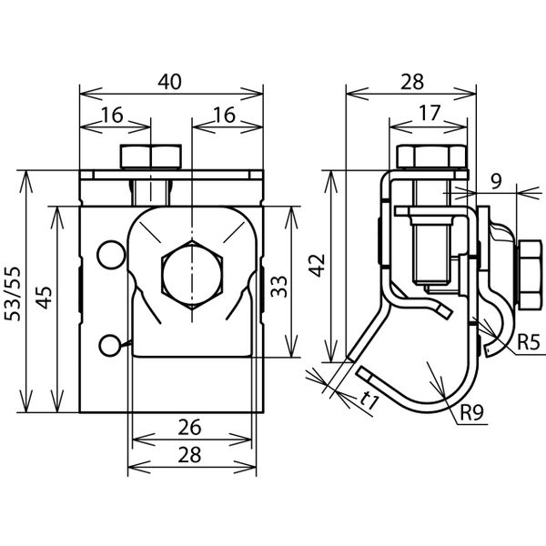 Gutter clamp StSt f. bead 16-22mm with clamping frame for Rd 6-10mm image 2