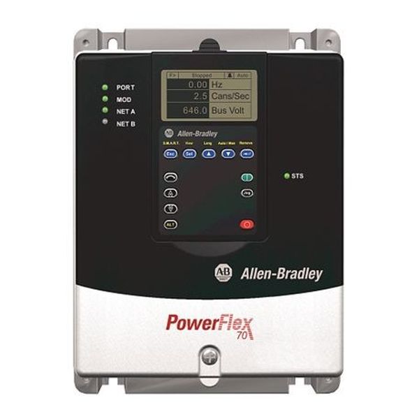 Allen-Bradley 20AE3P9A0AYNNNC0 PowerFlex70 AC Drive, 600 VAC, 3 PH, 3.9 A, 3 HP Normal Duty, 2 HP Heavy Duty, Panel Mount - IP20 / NEMA Type 1, with Conformal Coating, No HIM (Blank Plate), Brake IGBT Installed image 1