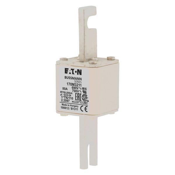 Fuse-link, high speed, 80 A, AC 690 V, compact DIN 1, 45 x 58 x 134 mm, aR, DIN, IEC, single indicator, 80 mm centres image 3