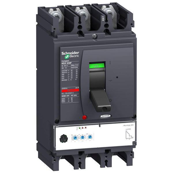 circuit breaker ComPact NSX630N, 50 kA at 415 VAC, MicroLogic 2.3 trip unit 630 A, 3 poles 3d image 4