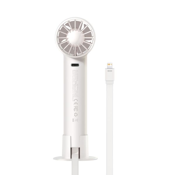 Portable Mini Fan 4000mAh with Built-in Lightning Cable, White image 3