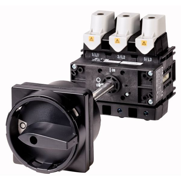 Main switch, P5, 315 A, rear mounting, 3 pole, 1 N/O, STOP function, With black rotary handle and locking ring, Lockable in the 0 (Off) position image 1