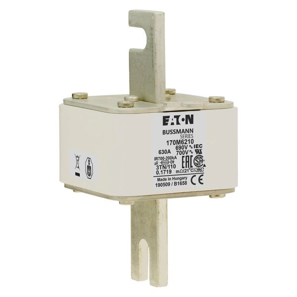 Fuse-link, high speed, 630 A, AC 690 V, DIN 3, 76 x 90 x 139 mm, aR, DIN, IEC, type T indicator image 19