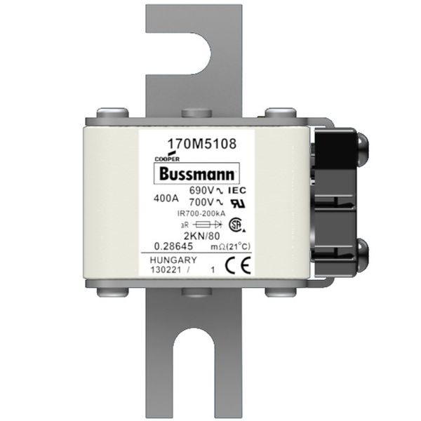 Fuse-link, high speed, 400 A, AC 690 V, size 2, 59 x 77 x 108 mm, aR, IEC, single indicator image 1