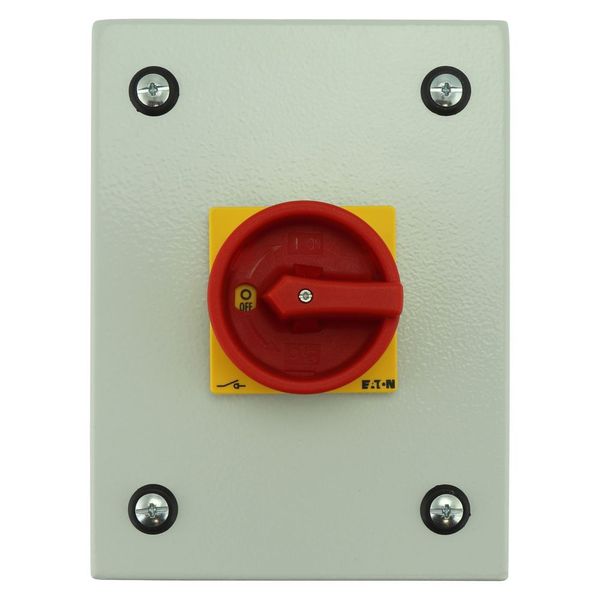 Main switch, P1, 40 A, surface mounting, 3 pole, 1 N/O, 1 N/C, Emergency switching off function, With red rotary handle and yellow locking ring, Locka image 7