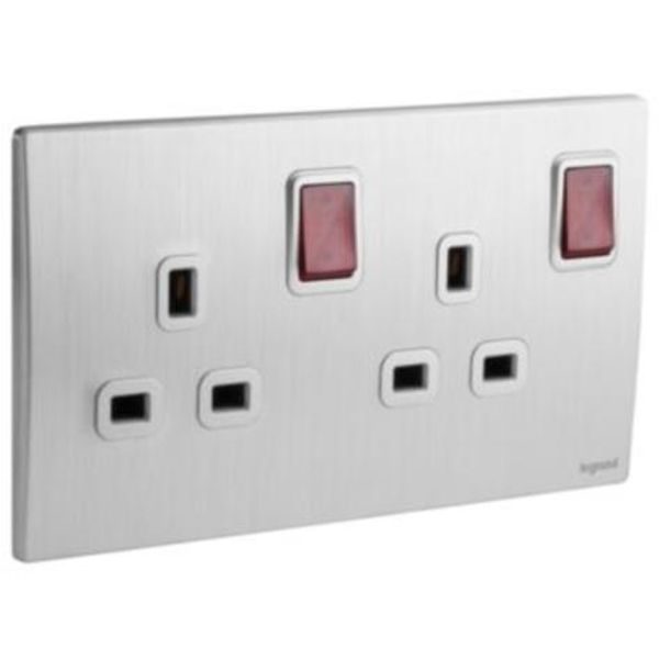 281119BA Mallia Senses 2 gang BS switched socket outlet double pole - with LED - 13A image 1