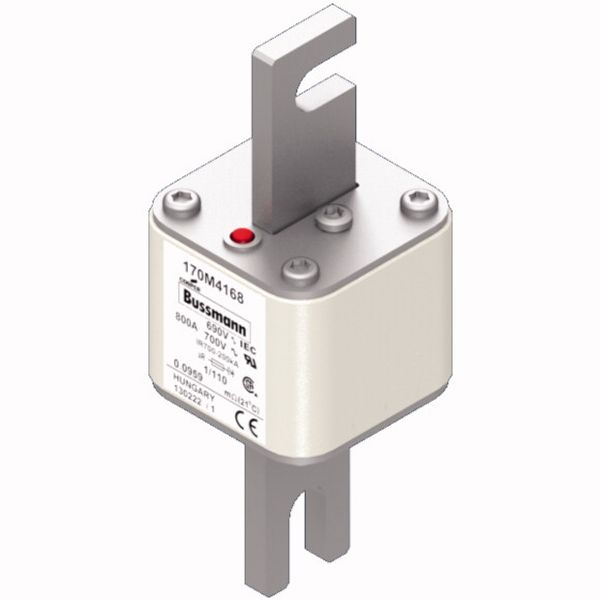 Fuse-link, high speed, 800 A, AC 690 V, DIN 1, 53 x 66 x 138 mm, aR, DIN, IEC, single indicator image 2