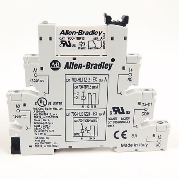 Allen-Bradley, 700-HL Electromechanical Relay Output, SPDT (1 C/O), w/ Screw Terminals, 12V DC, Touch Safe Terminal Construction image 1