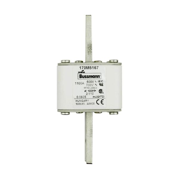 Fuse-link, high speed, 1100 A, AC 600 V, DIN 2, 61 x 61 x 108 mm, aR, DIN, IEC, single indicator, 110 mm centres image 3