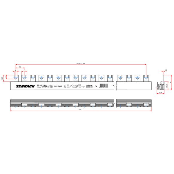 Busbar fork, 18mm, 2-pol. 16mmý, 1m, no break out version image 3