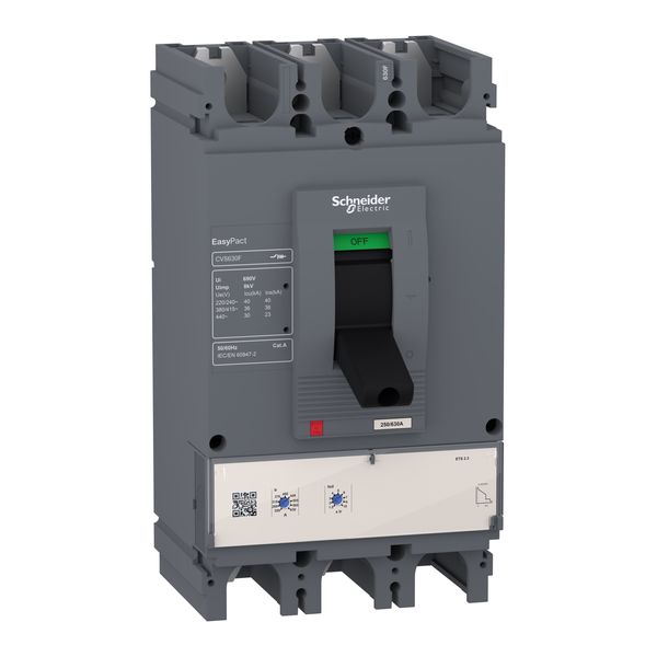 circuit breaker EasyPact CVS630F, 36 kA at 415 VAC, 630 A rating ETS 2.3 electronic trip unit, 3P 3d image 3