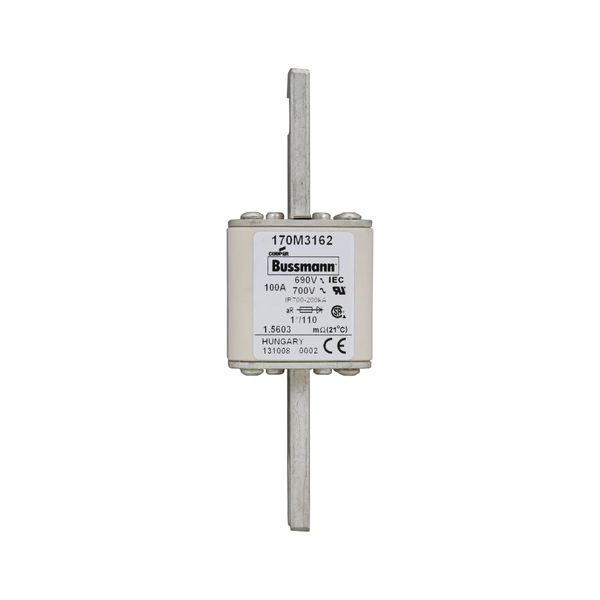 Fuse-link, high speed, 100 A, AC 690 V, compact size 1, 45 x 45 x 134 mm, aR, DIN, IEC, single indicator image 4