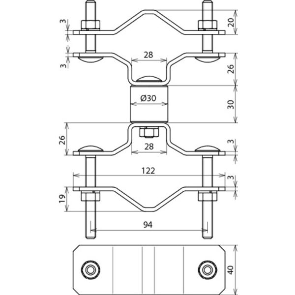 Fixing clamp for pipes D 40mm w. spacer 35mm for supp. tubes D 45-65mm image 2