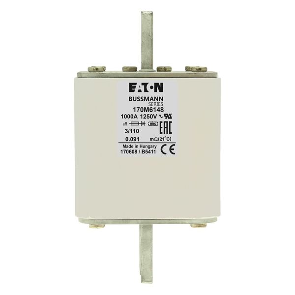 Fuse-link, high speed, 1000 A, AC 1250 V, size 3, 76 x 90 x 139 mm, aR, DIN, IEC, single indicator image 7