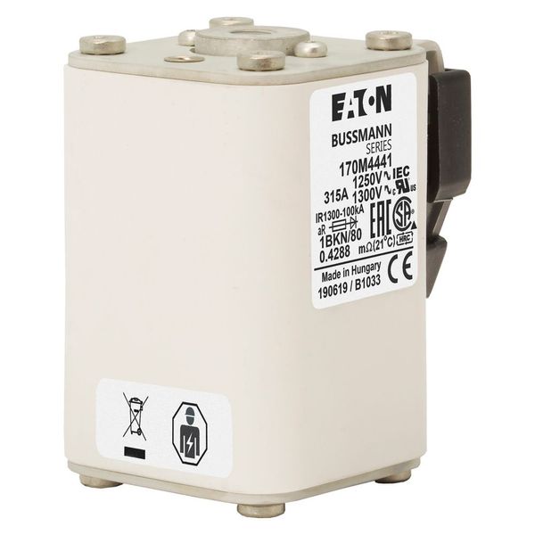 Fuse-link, high speed, 315 A, AC 1250 V, size 1, 53 x 69 x 80 mm, aR, IEC, UL, single indicator image 23