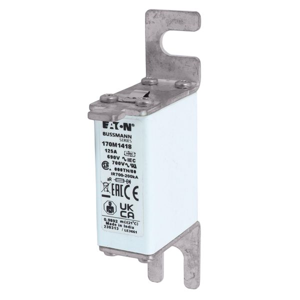 Fuse-link, high speed, 125 A, AC 690 V, DIN 000, aR, DIN, IEC, single indicator, live gripping lugs image 4