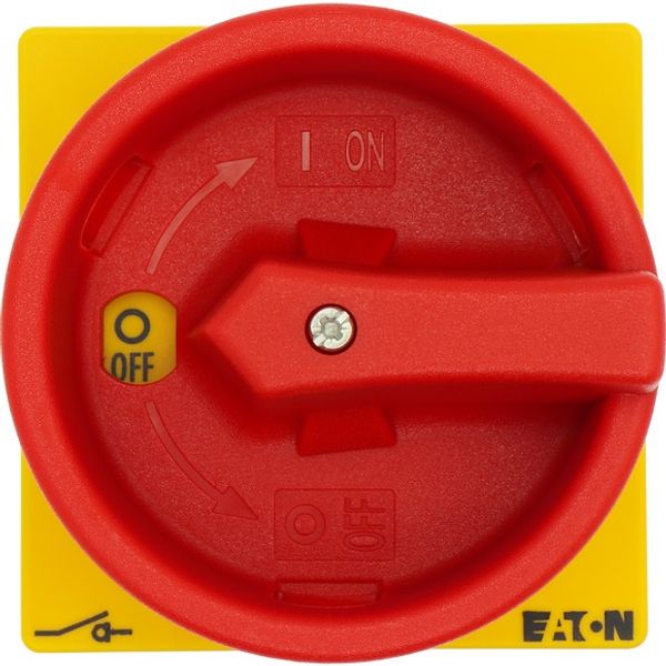 Main switch, T0, 20 A, flush mounting, 3 contact unit(s), 3 pole, 2 N/O, 1 N/C, Emergency switching off function, With red rotary handle and yellow lo image 5