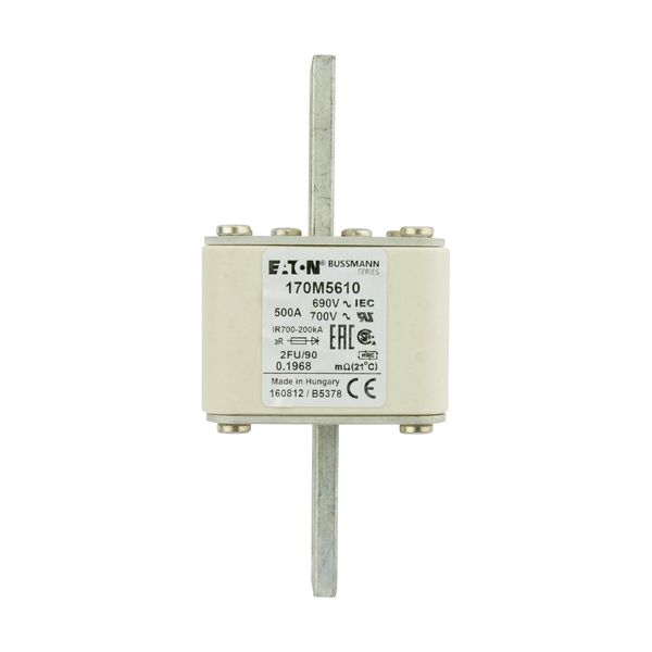 Fuse-link, high speed, 500 A, AC 690 V, size 2, 61 x 77 x 135 mm, aR, IEC, UL, no indicator, 90 mm centres image 6