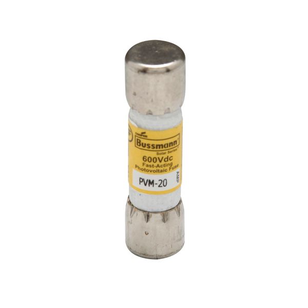 Eaton Midget Fuse, Photovoltaic, 600 Vdc, 50 kAIC interrupt rating, Fast acting class, Fuse Holder and Block mounting, Ferrule end X ferrule end connection,20A current rating,50 kA DC breaking capacity, .41 in dia image 10