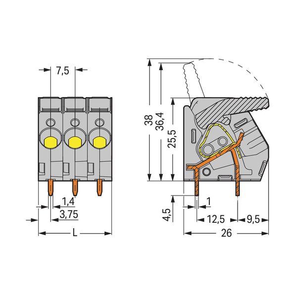 PCB terminal block lever 6 mm² green-yellow image 3