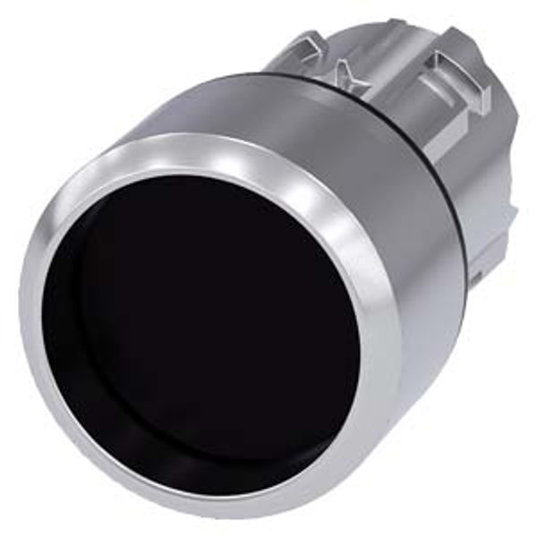 3SU1050-0CB10-0AA0-Z Y15 Pushbutton, 22 mm, round, metal, shiny, black, Front ring, raised momentary contact type, with laser labeling, upper case and lower case, always upper image 1