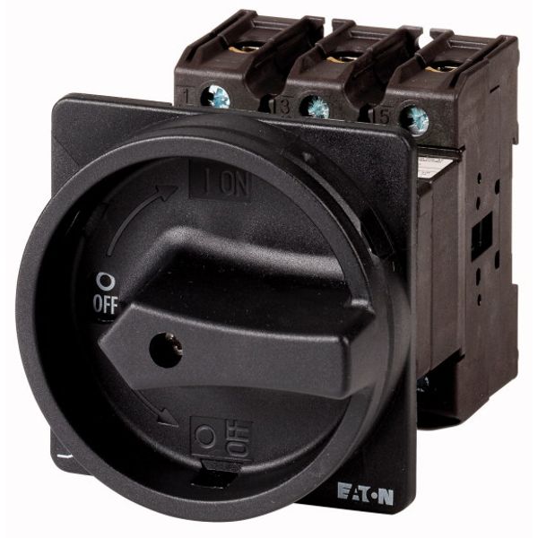 Main switch, P3, 100 A, rear mounting, 3 pole, STOP function, With black rotary handle and locking ring, Lockable in the 0 (Off) position image 1