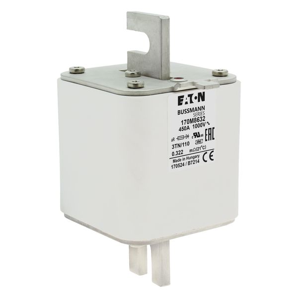 Fuse-link, high speed, 450 A, AC 1000 V, DIN 3, 74 x 90 x 139 mm, aR, DIN, IEC, single indicator image 18