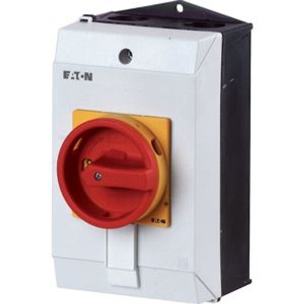 Main switch, P1, 32 A, surface mounting, 3 pole + N, Emergency switching off function, With red rotary handle and yellow locking ring, Lockable in the image 4