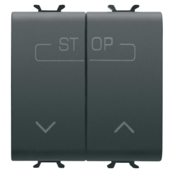 TWIN PUSH-BUTTON 250V ac - QUICK WIRING TERMINALS - 1P NO 16A - SYMBOL UP-DOWN-STOP - 2 MODULES - SATIN BLACK - CHORUSMART image 1