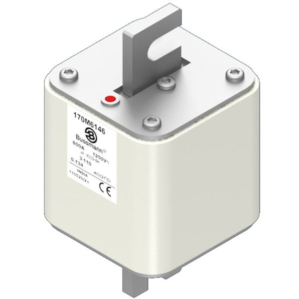 Fuse-link, high speed, 900 A, AC 1250 V, size 3, 76 x 90 x 139 mm, aR, DIN, IEC, single indicator image 2